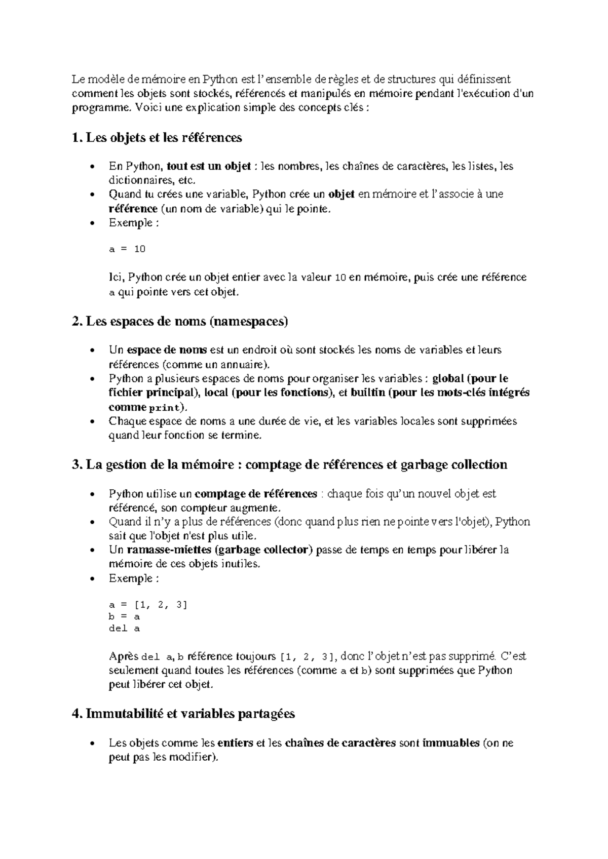 Le modèle de mémoire en Python - Le modèle de mémoire en Python est l ...