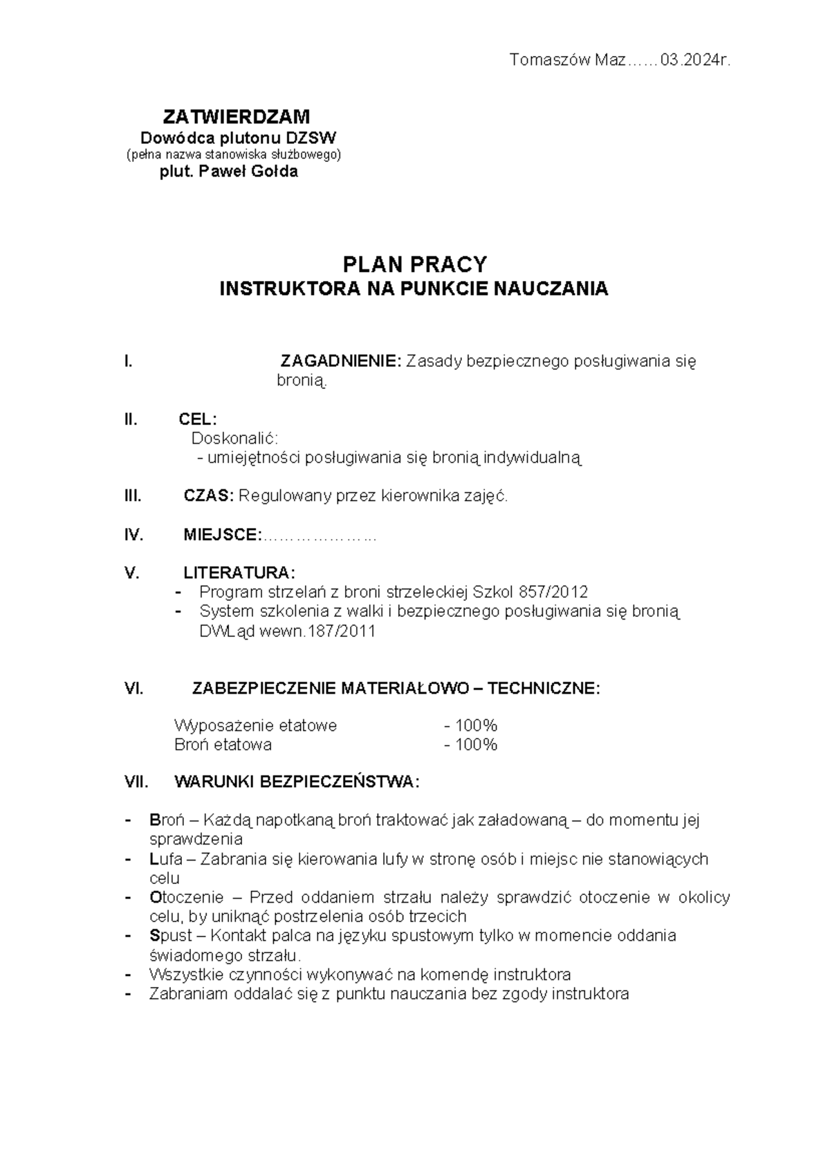 Plan Pracy Instruktora Na Punkcie Nauczania www.studocu.com