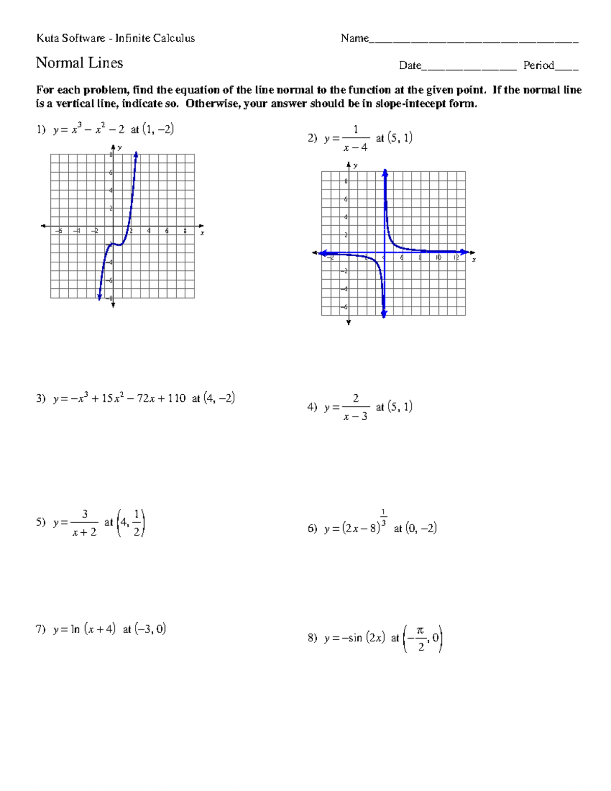 04 - Normal Lines - Practical Exam - Kuta Software Infinite Calculus ...