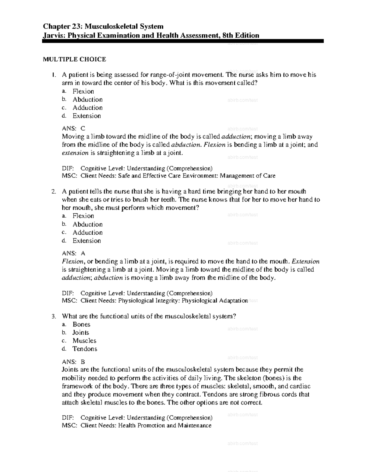 Chapter 23 - notes - Chapter 23: Musculoskeletal System Jarvis ...