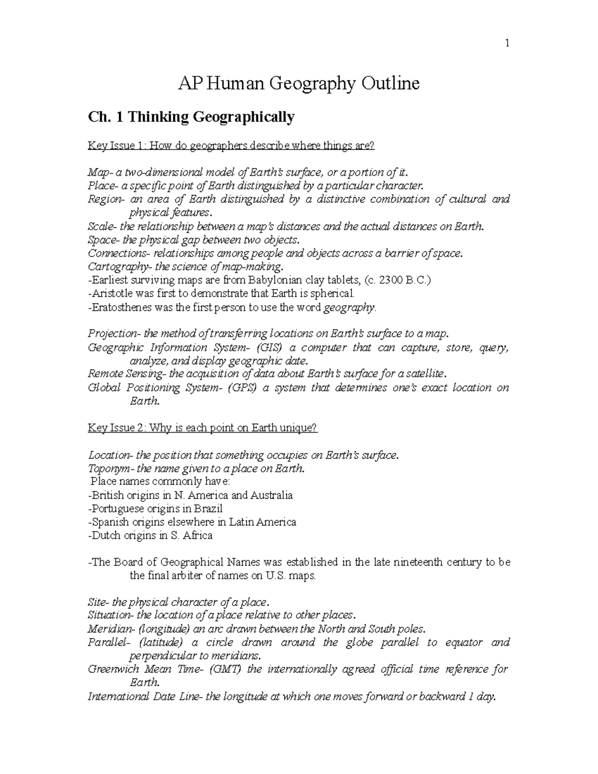 APHG Notes - Oijoj - AP Human Geography Outline Ch. 1 Thinking ...