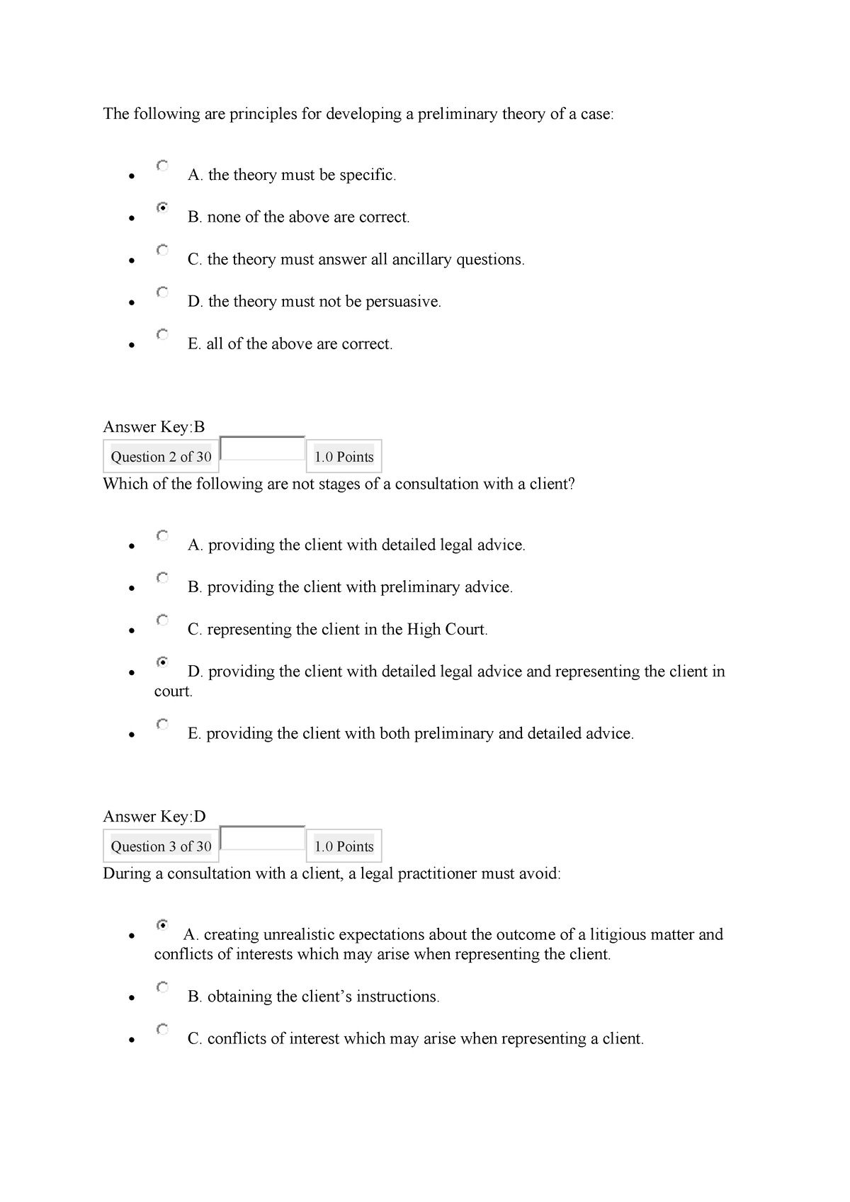 Test 1 & 2 Memo multiple choice questions - The following are ...