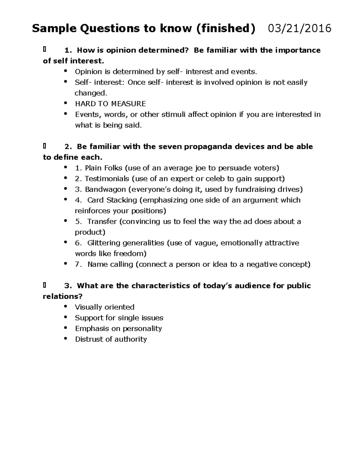 Exam 3 Study Guide - PR - Sample Questions to know (finished) 1. How is ...