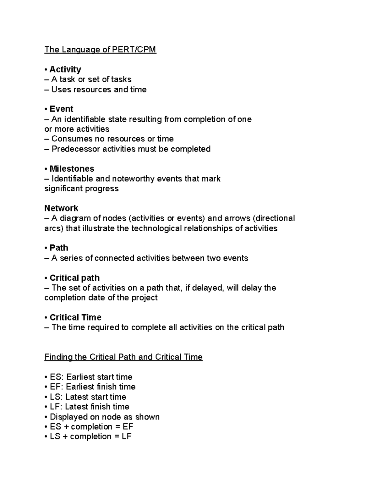 Project Management - The Language of PERT/CPM Activity A task or set of ...