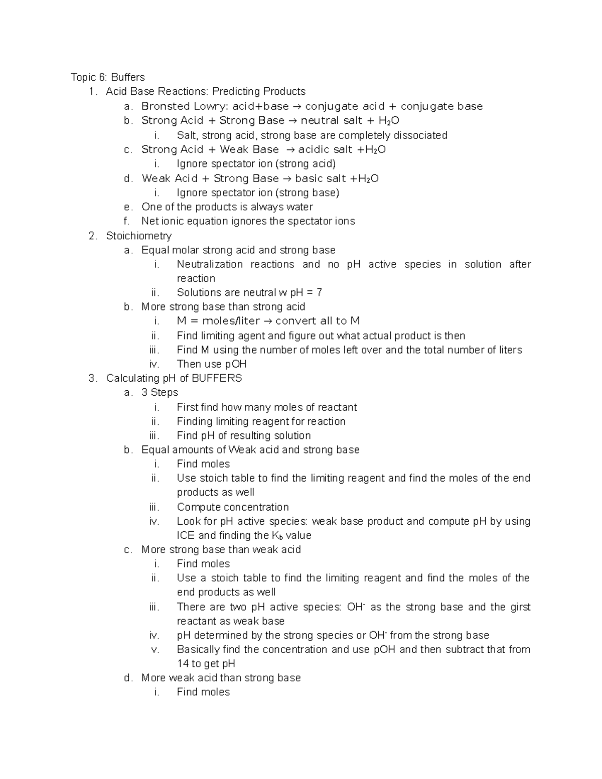 Topic 6 Buffers - Lecture notes 6 - Topic 6: Buffers 1. Acid Base ...