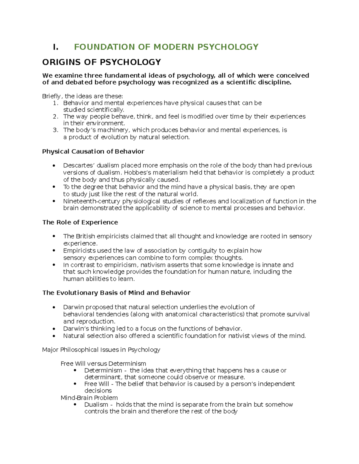 Foundation OF Modern Psychology - I. FOUNDATION OF MODERN PSYCHOLOGY ...