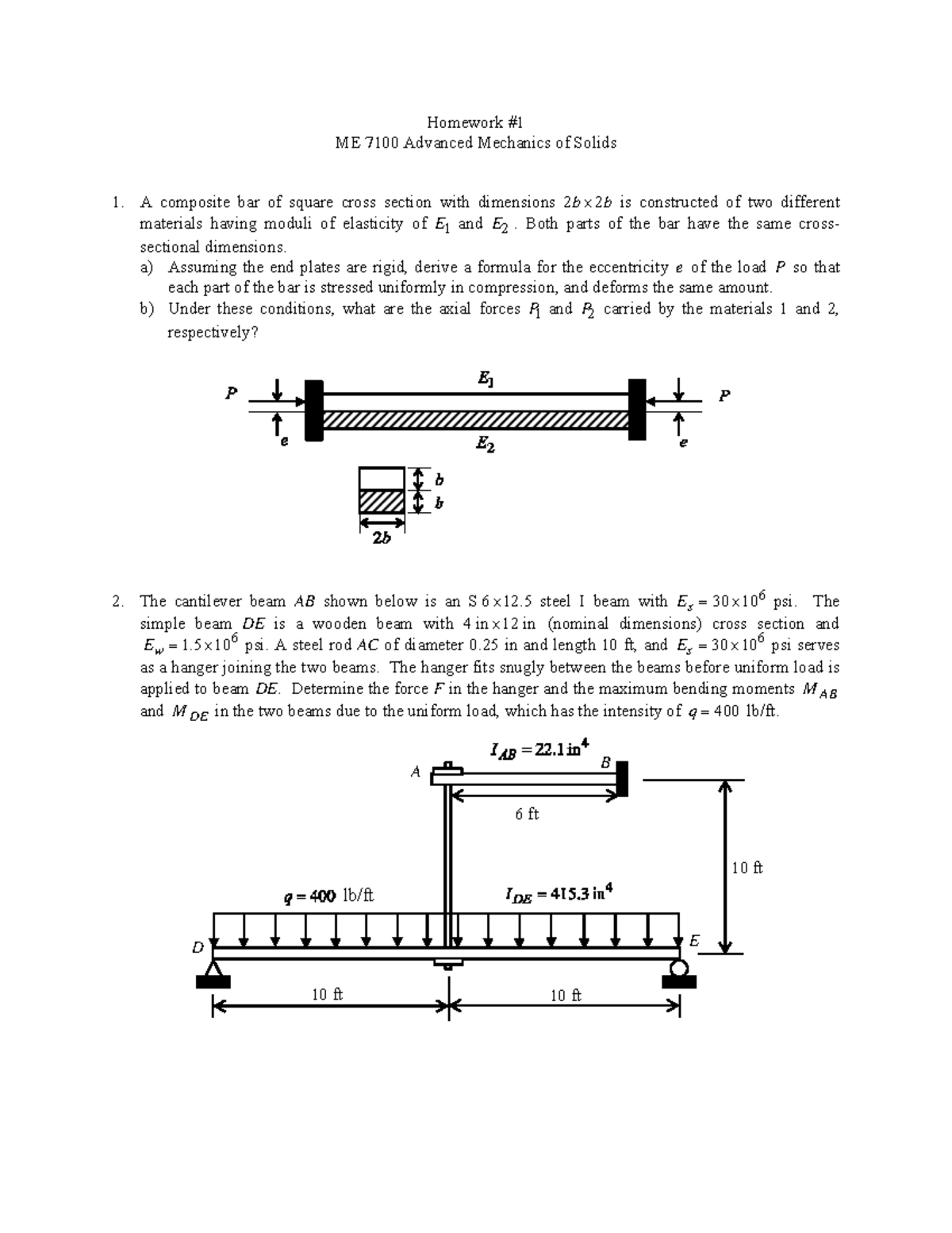 HW1 - Homework 1 covering a review of mechanics of materials ...