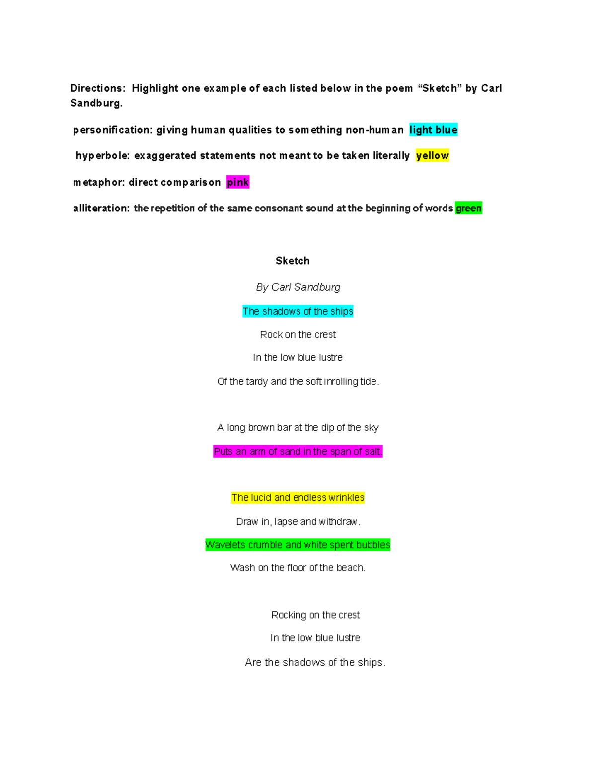 Copy of Copy of Copy of Sketch Poem Figurative Language - Directions ...