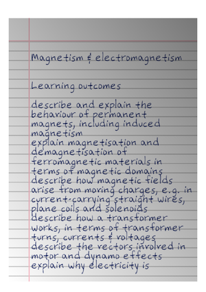 Magnetism and electromagnetism notes