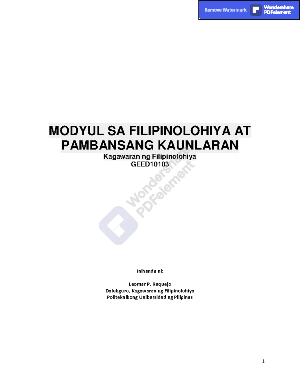 Filipinolohiya At Pambansang Kaunlaran - MODYUL SA FILIPINOLOHIYA AT ...