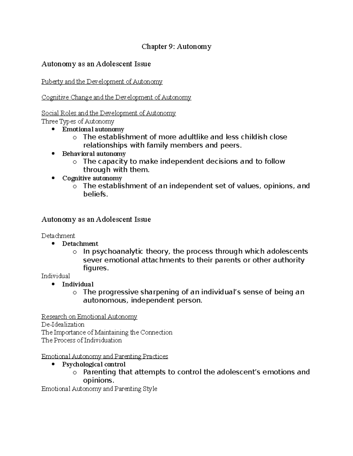 Ch. 9 Autonomy - Professor Lorena Watson, Online Class: Outlined ...