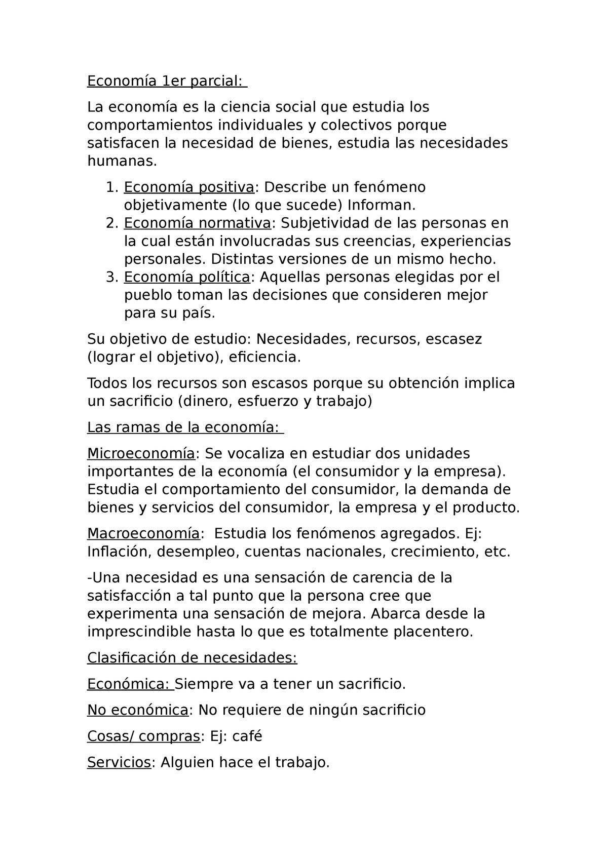 Economía 1er Parcial - Economía 1er Parcial: La Economía Es La Ciencia ...