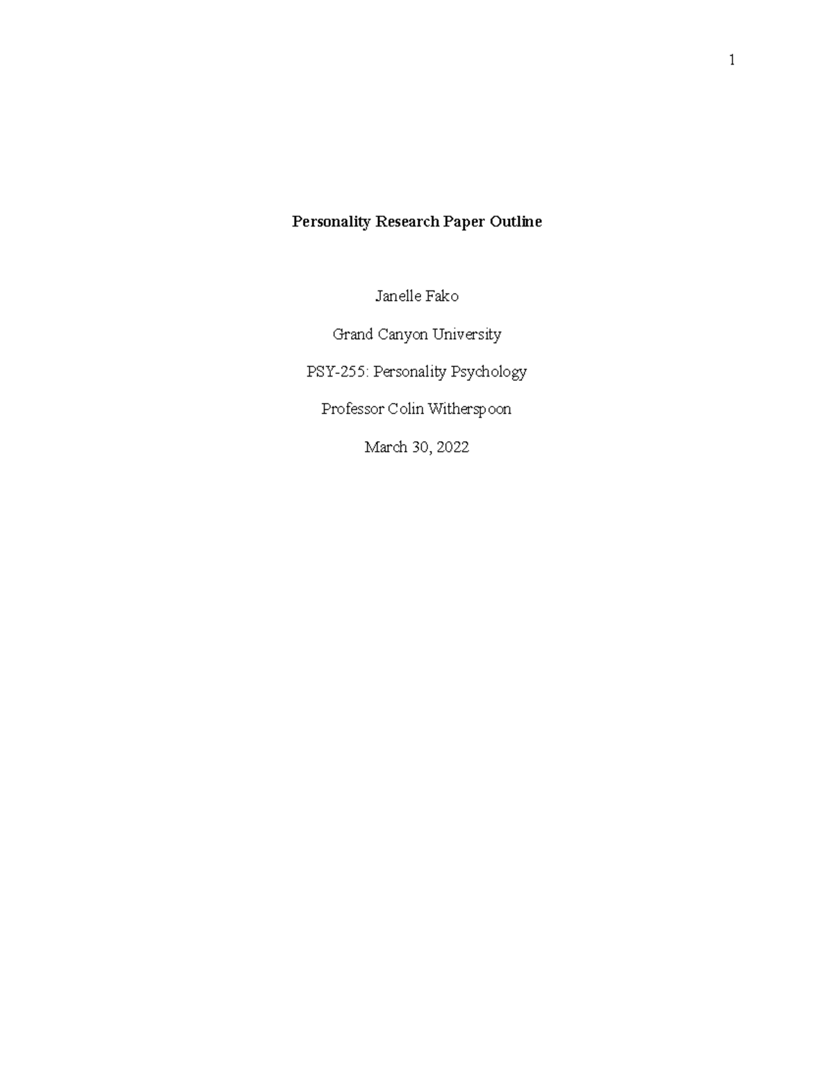 Personality Research Paper Outline - Personality Research Paper Outline ...