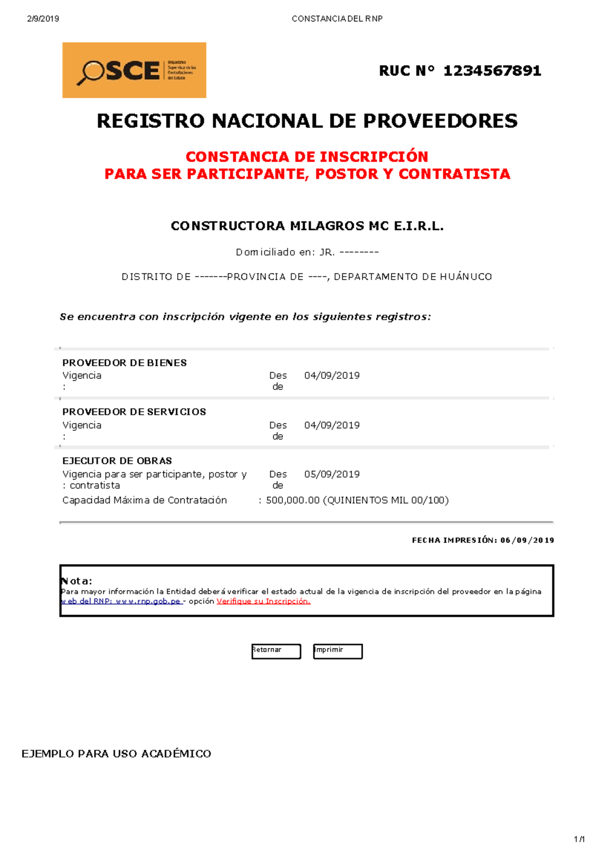 Constancia DEL RNP Constructora Milagros - Retornar Imprimir 2/9/2019 ...