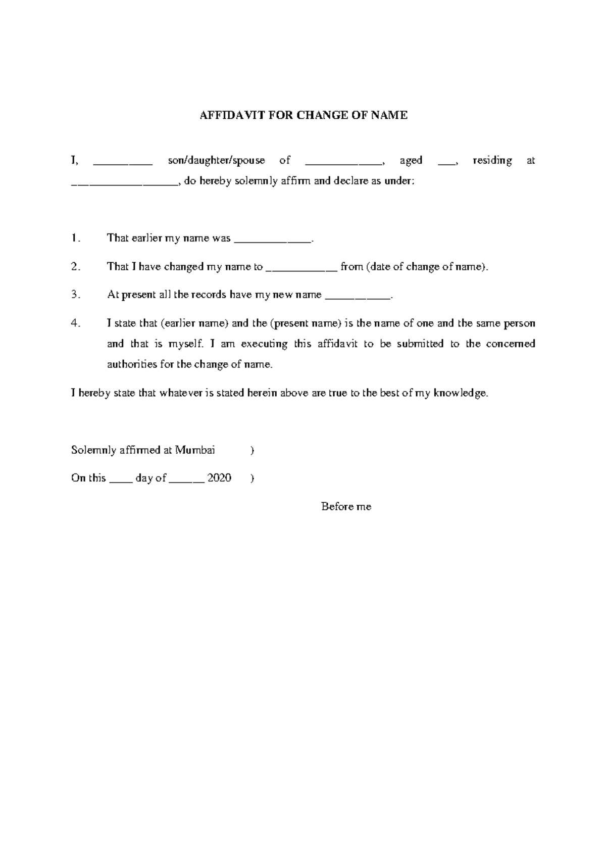 Affidavit for name change - AFFIDAVIT FOR CHANGE OF NAME I ...