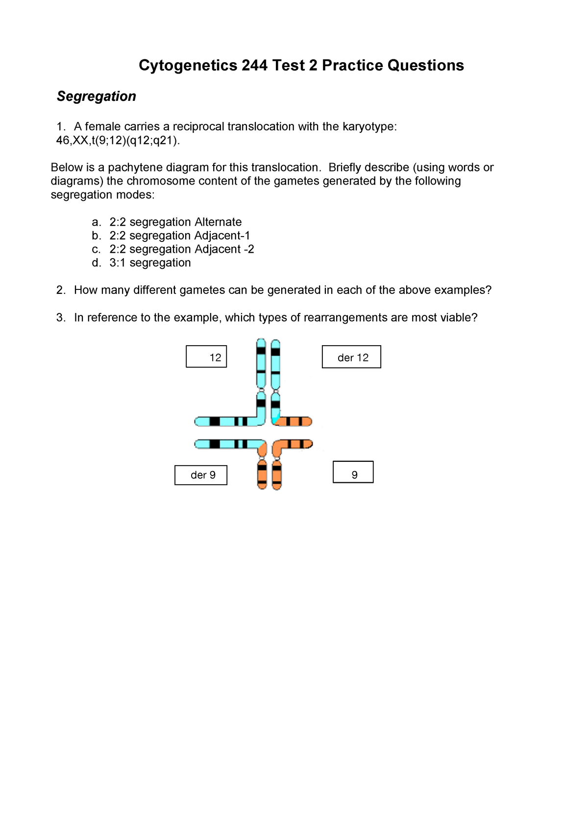 Sample/practice Exam 2010, Questions - Practice Test 2 - Cytogenetics ...