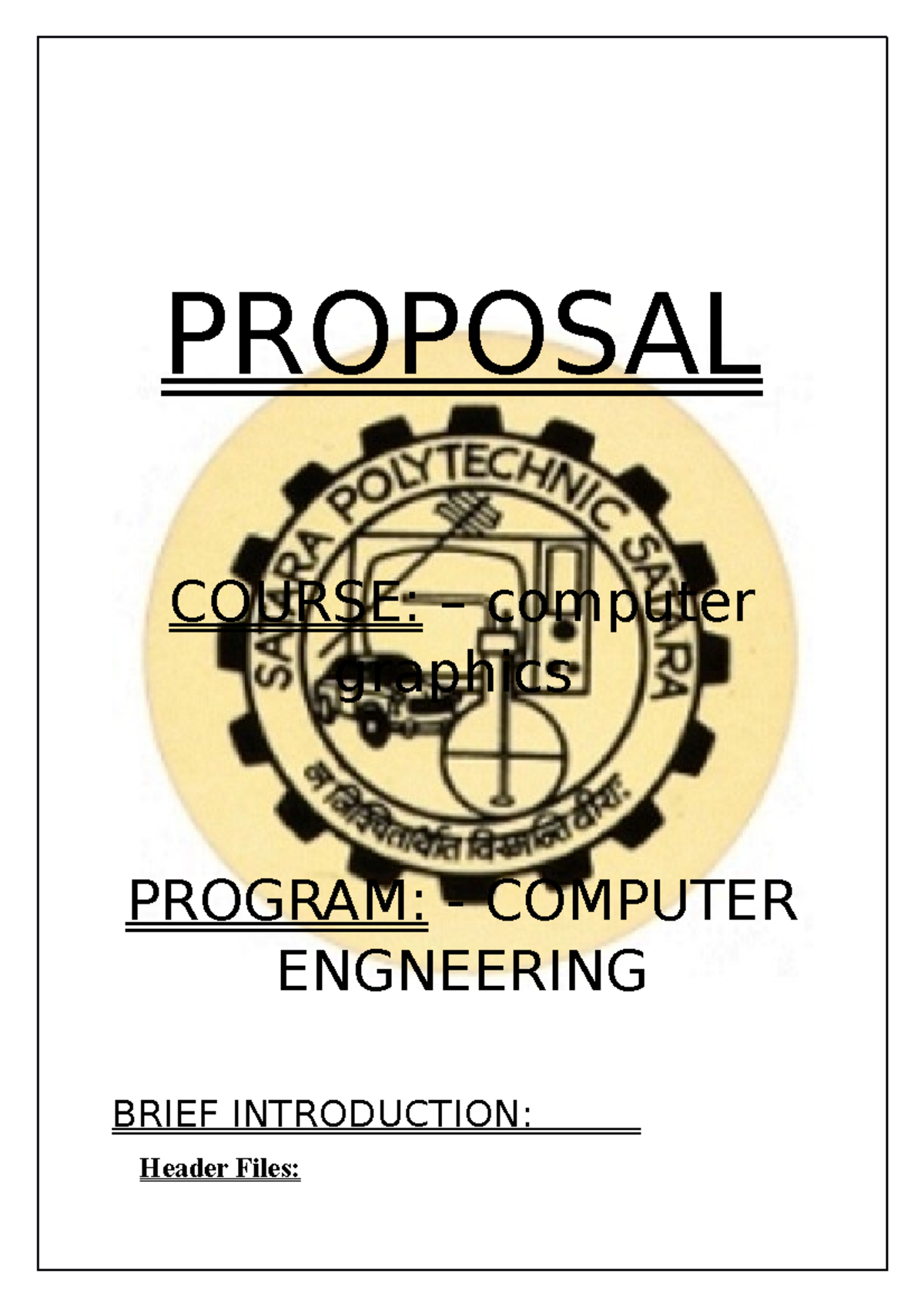 CGR (CO) Proposal - PROPOSAL COURSE: – computer graphics PROGRAM ...