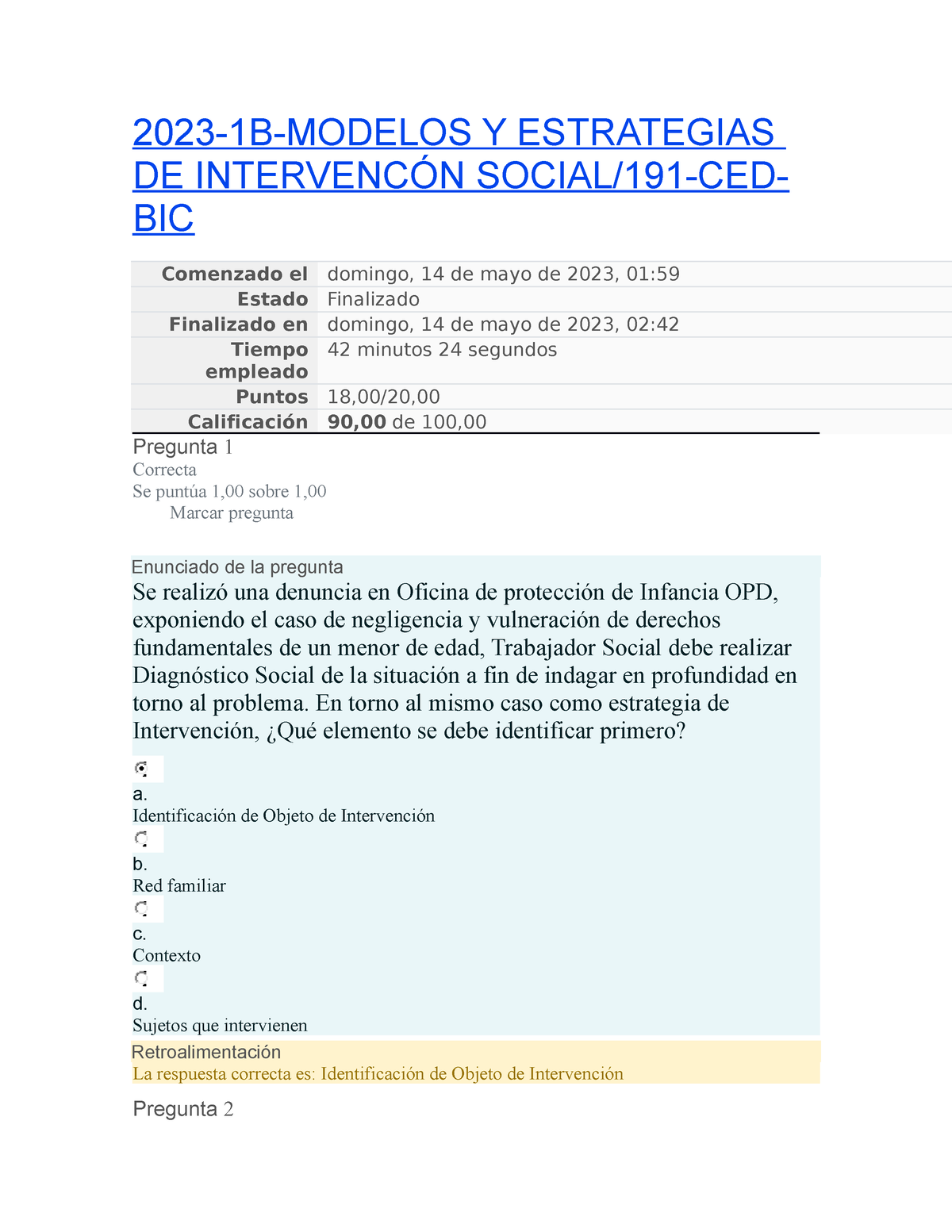 Examen Modelo Y Estrategia B Modelos Y Estrategias De Intervenc N Social Ced