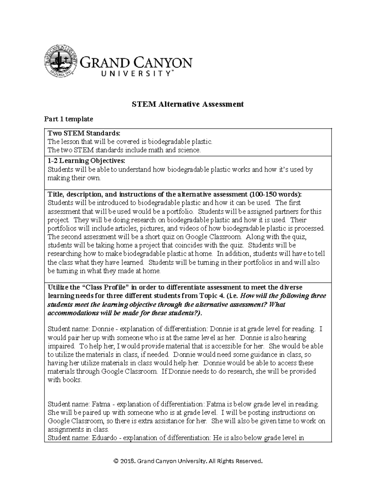 ELM 463STEM Alternative Assessments - STEM Alternative Assessment Part ...