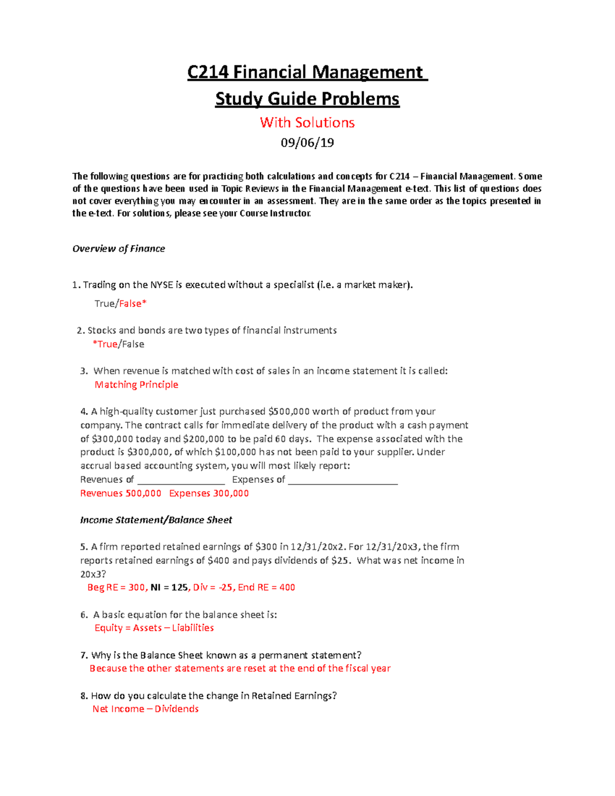 C214 Practice Questions Answer Key - C214 Financial Management Study ...