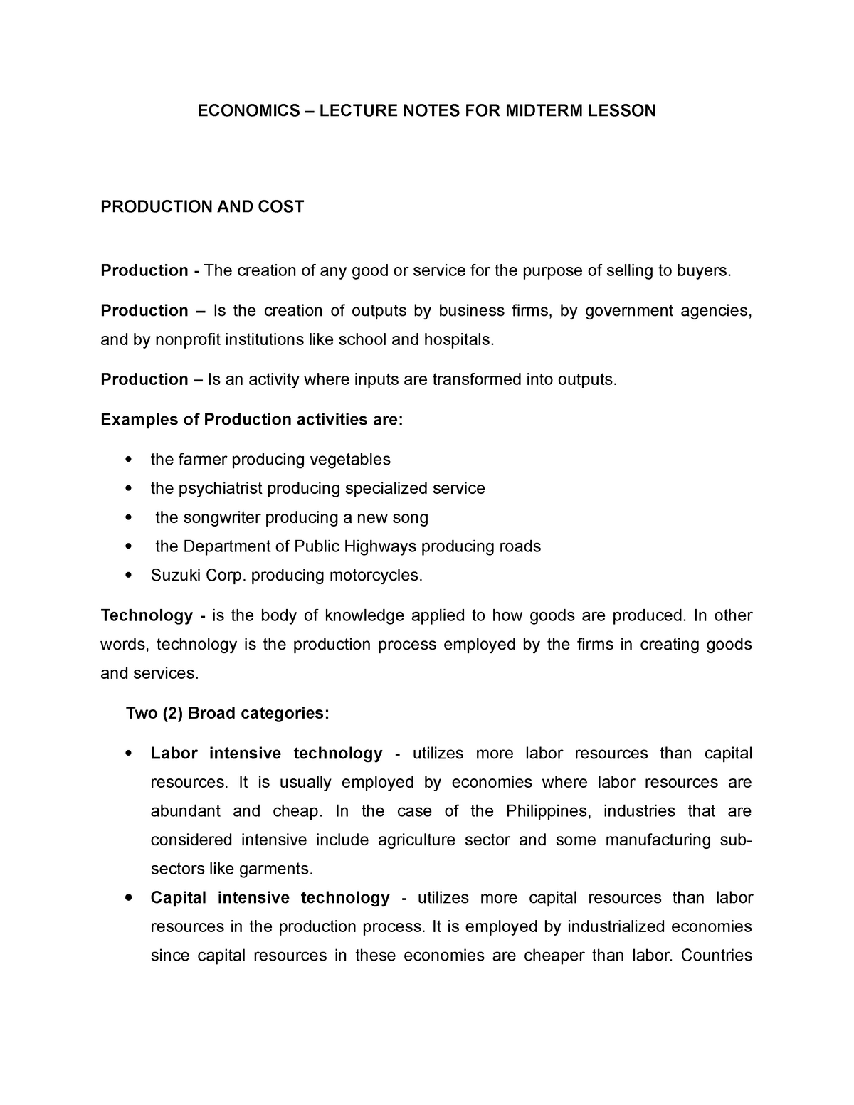 Lecture Notes IN Economics - Studocu