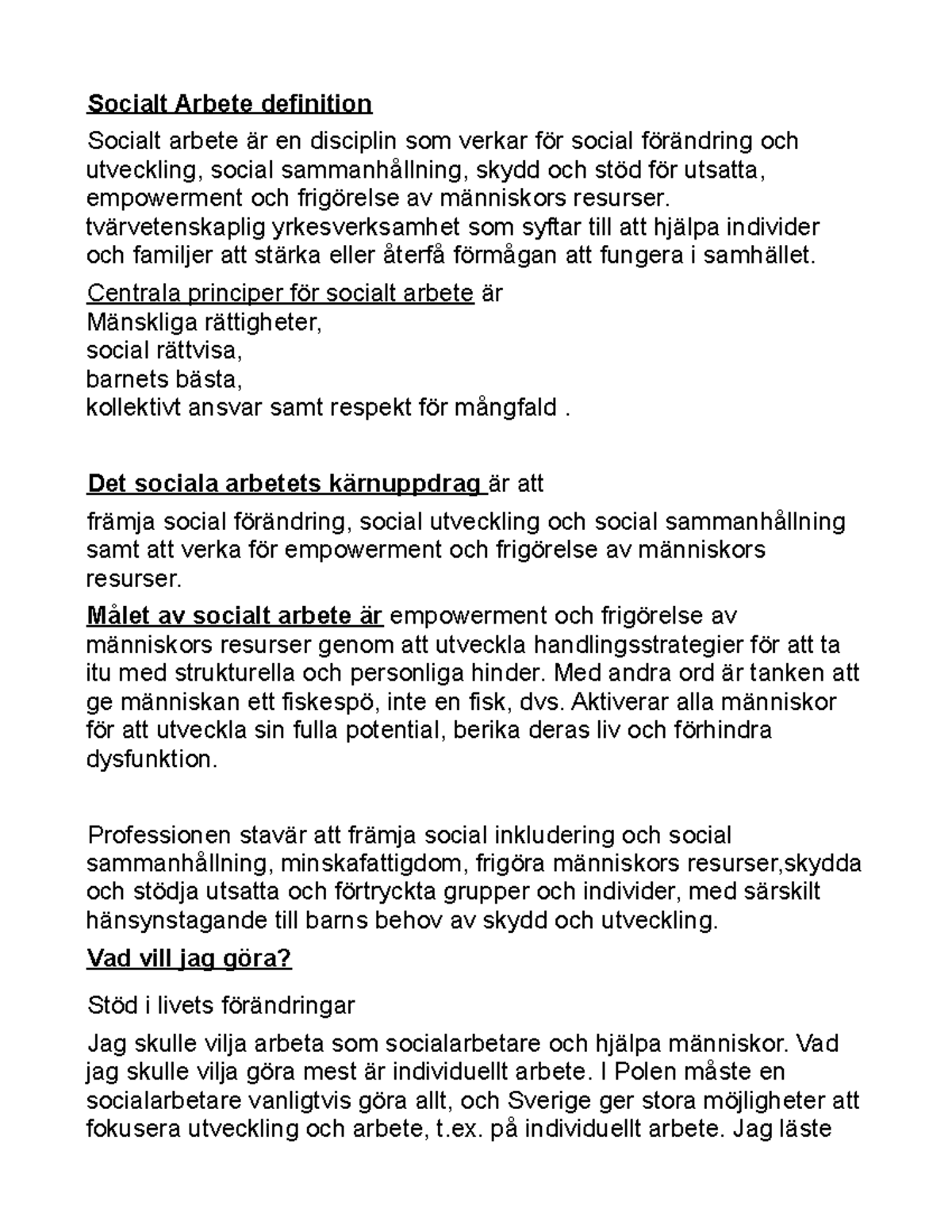 Social Arbete Definition Och Kärnuppdrag - 1001SA - SH - Studocu