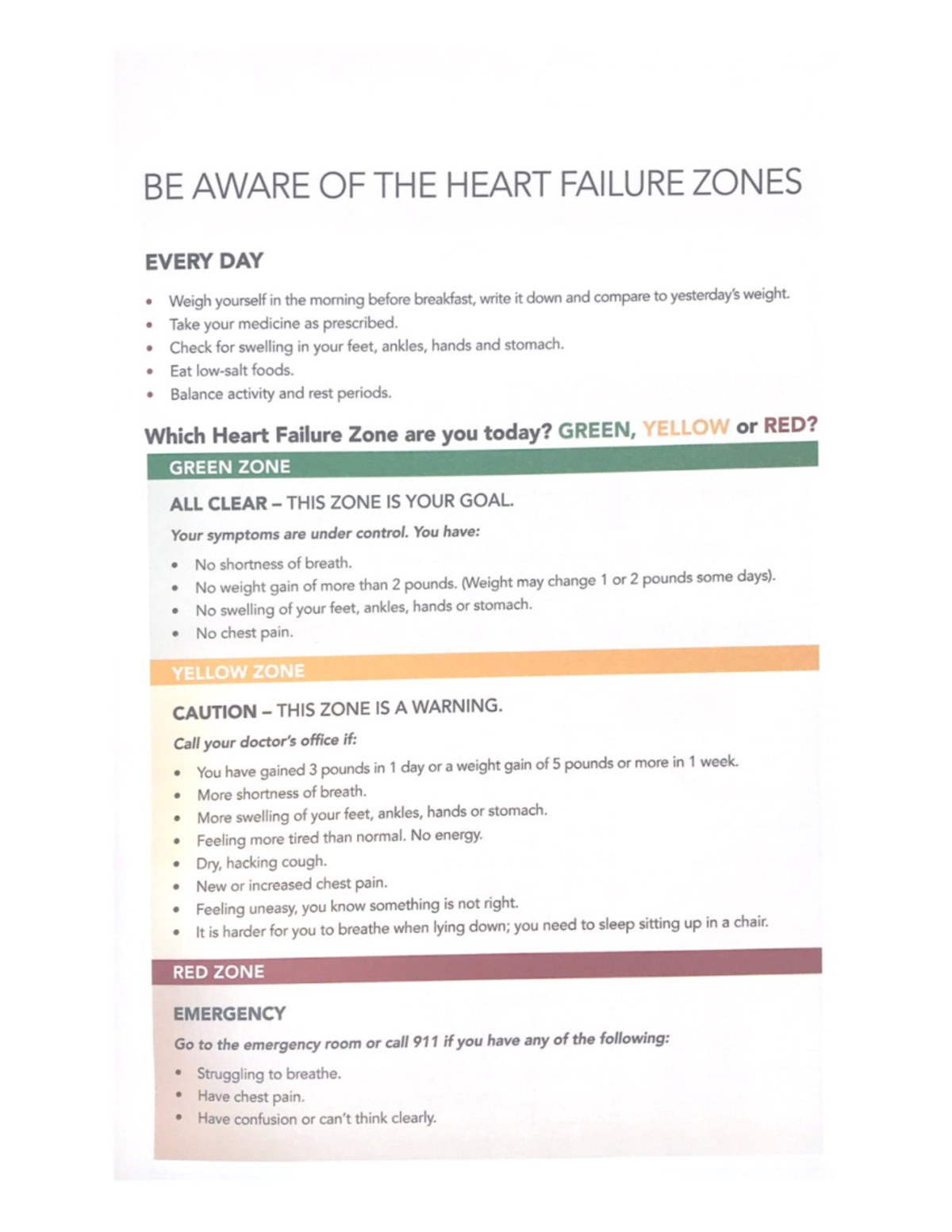 BE Aware OF THE Heart Failure Zones Patient Teaching NR324 Studocu
