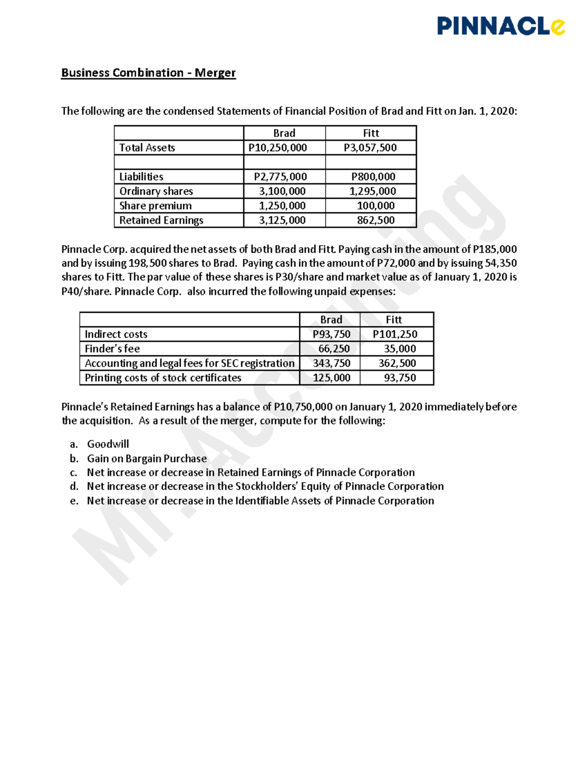 Business Combination (Merger) Handouts - Business Combination - Merger ...