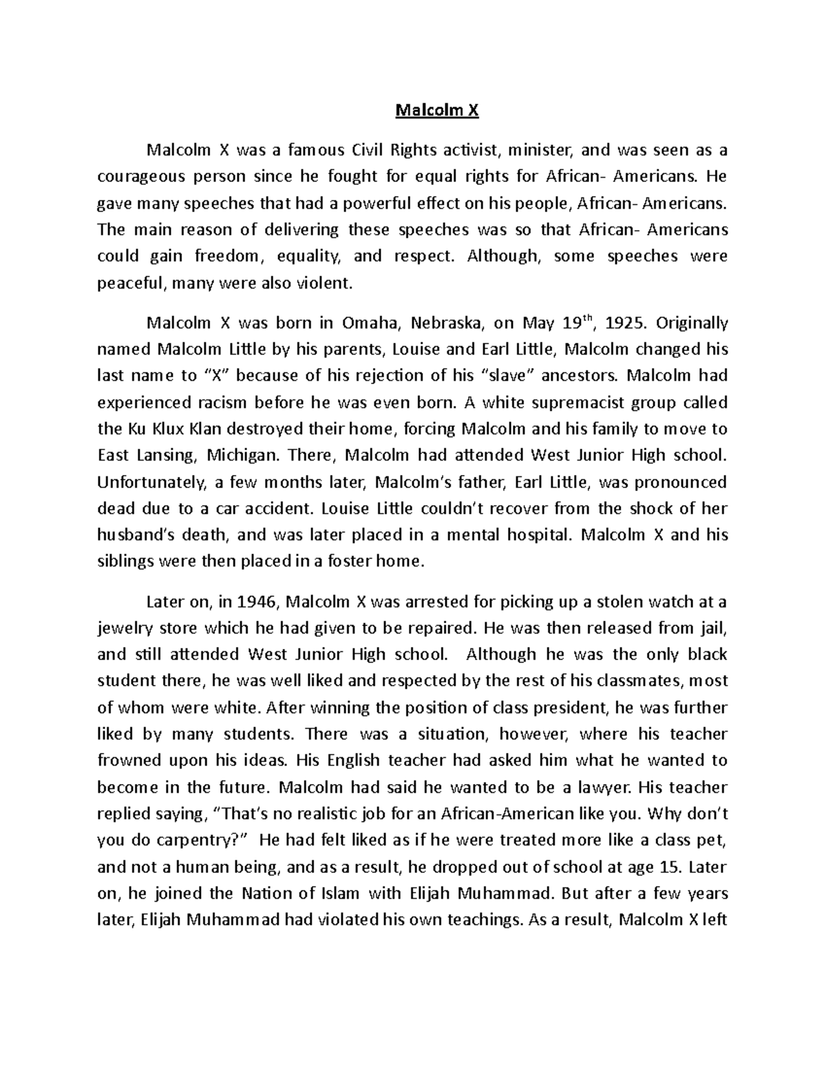 Malcolm X ENGL 102 Studocu