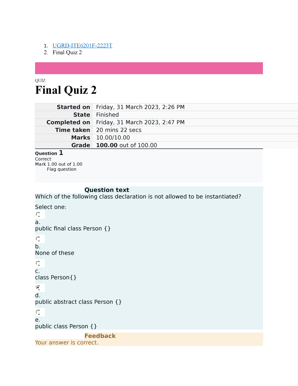 UGRD-ITE6201F Computer Programming 2 Final Quiz 2 - 1. UGRD-ITE6201F ...