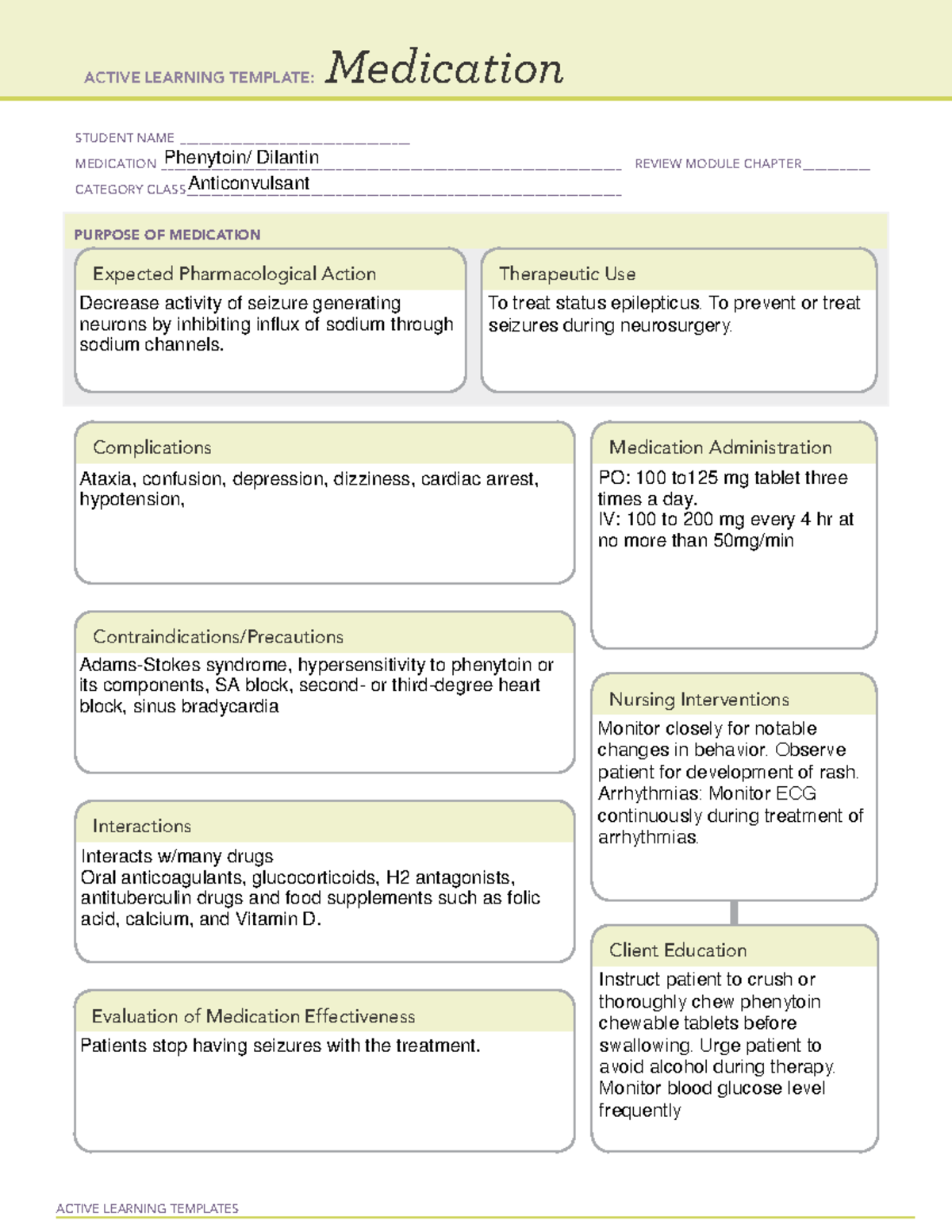 Phenytoin - Review notes and answers for quiz 1 NURS 306. Notes for the ...