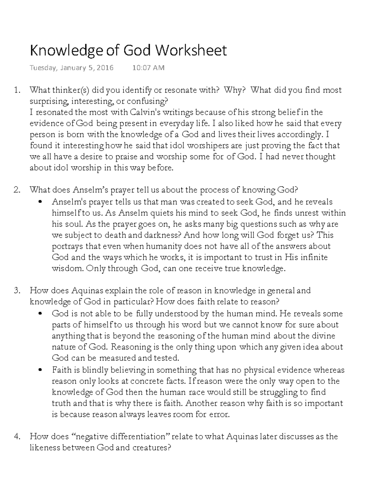 Knowledge of God Worksheet - Knowledge of God Worksheet Tuesday ...