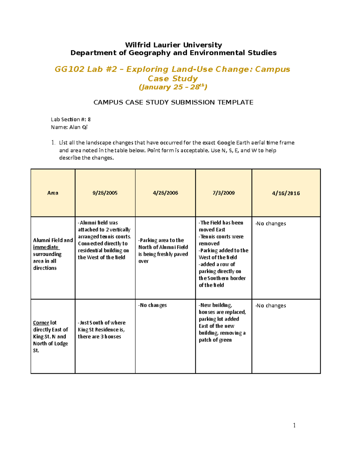 Lab 2 Google earth Wilfrid Laurier University Department of