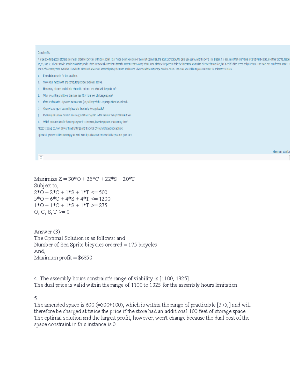 Solutions - shared for understanding - Maximize Z = 30O + 25C + 22S ...