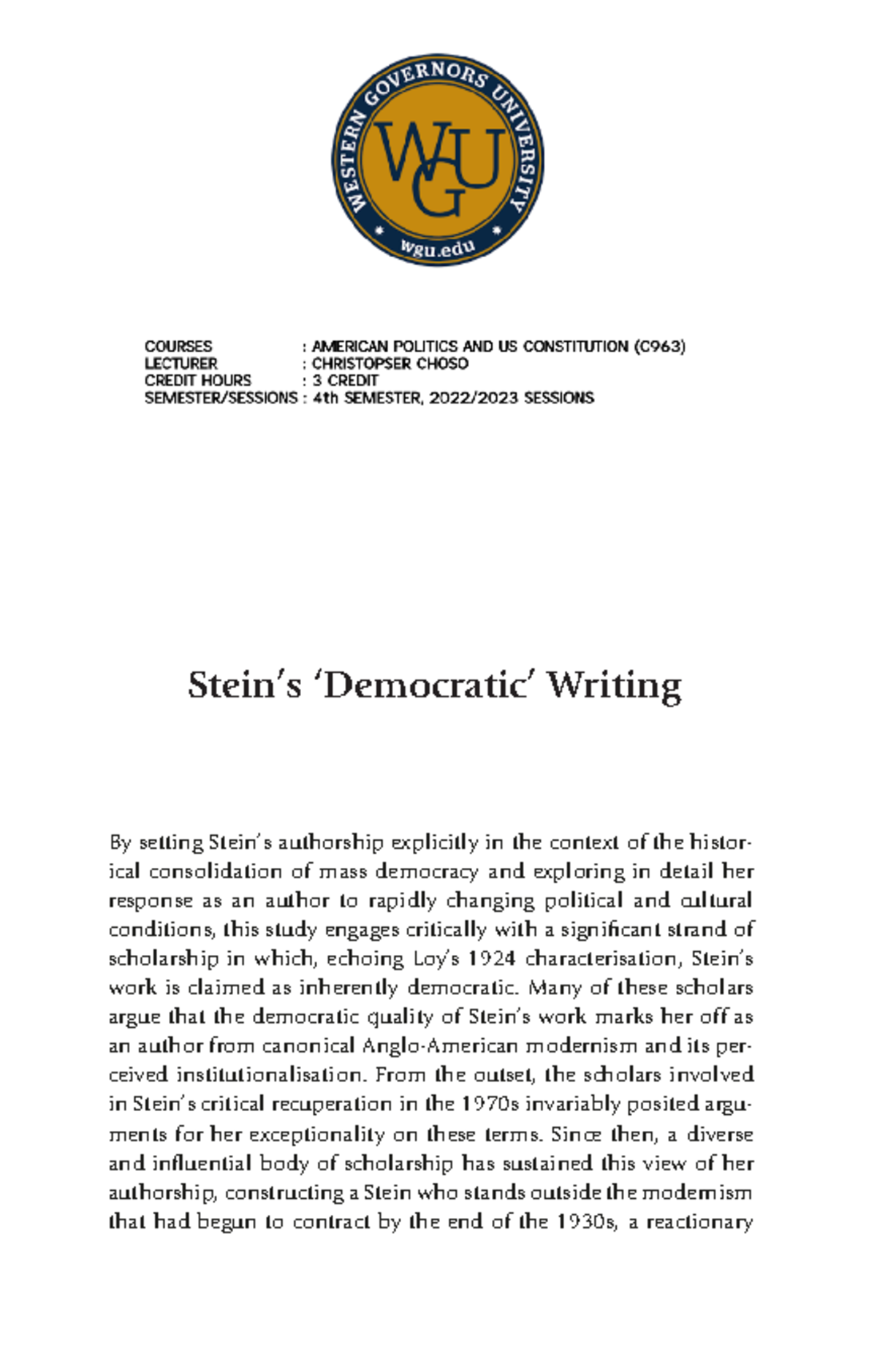 Western Governors University 2023-American Politics and US Constitution ...