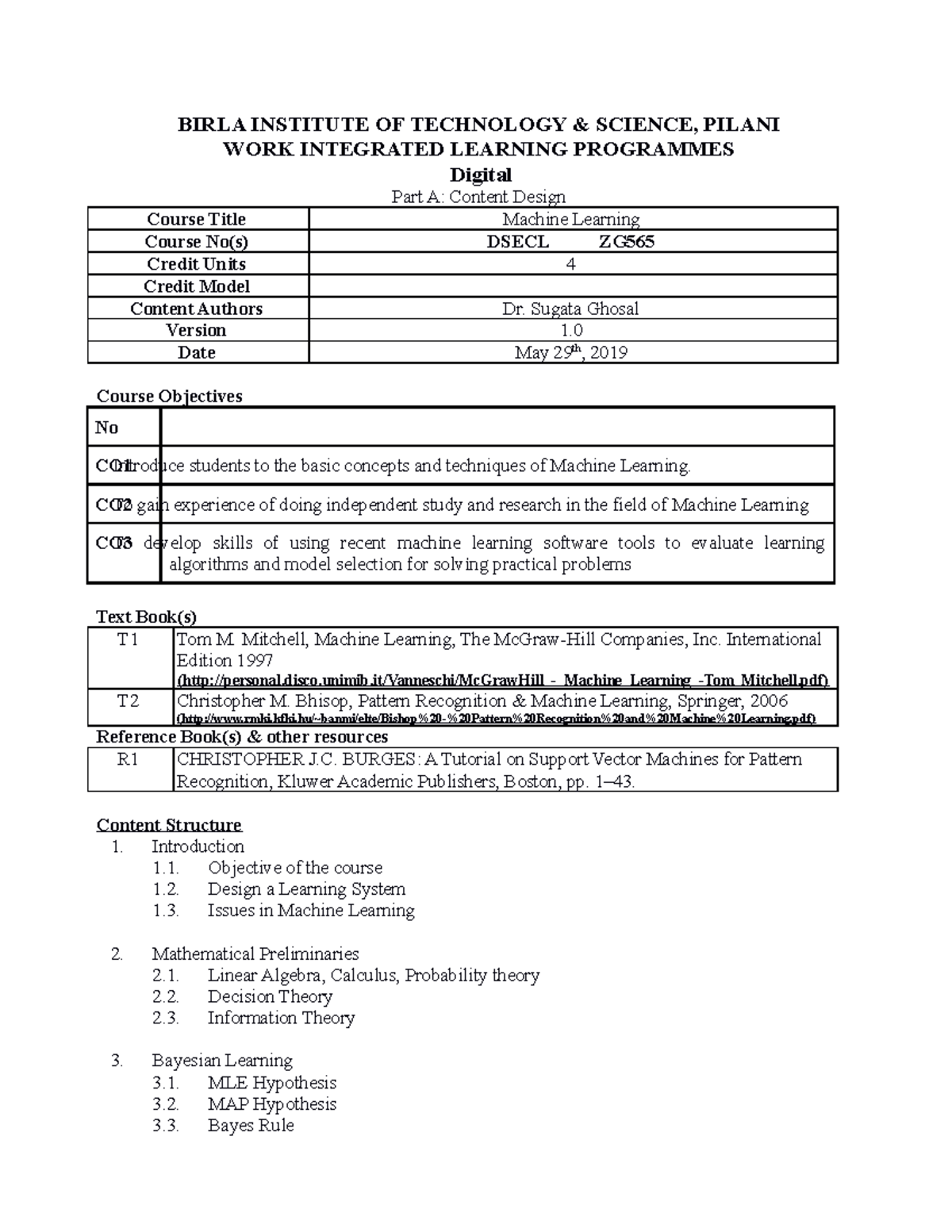 Machine Learning DSE Course Handout - BIRLA INSTITUTE OF TECHNOLOGY ...