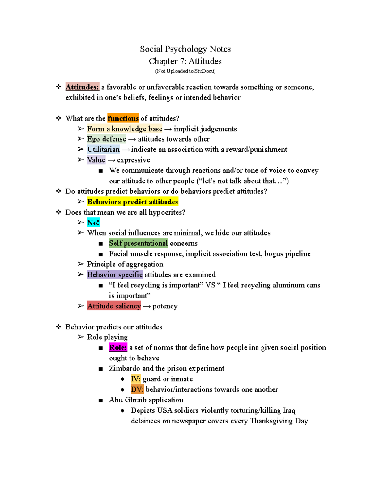 Social Psychology Notes: Attitudes - Social Psychology Notes Chapter 7 ...
