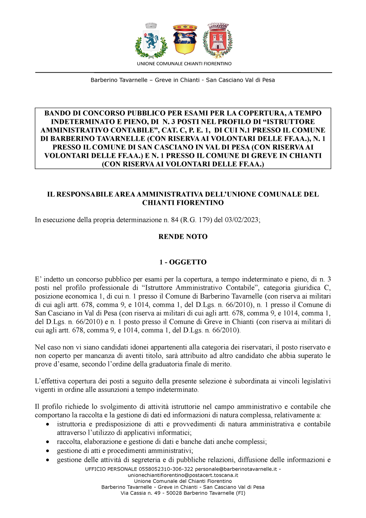 Bandoconcorso Istr.Amm Cont - BANDO DI CONCORSO PUBBLICO PER ESAMI PER ...