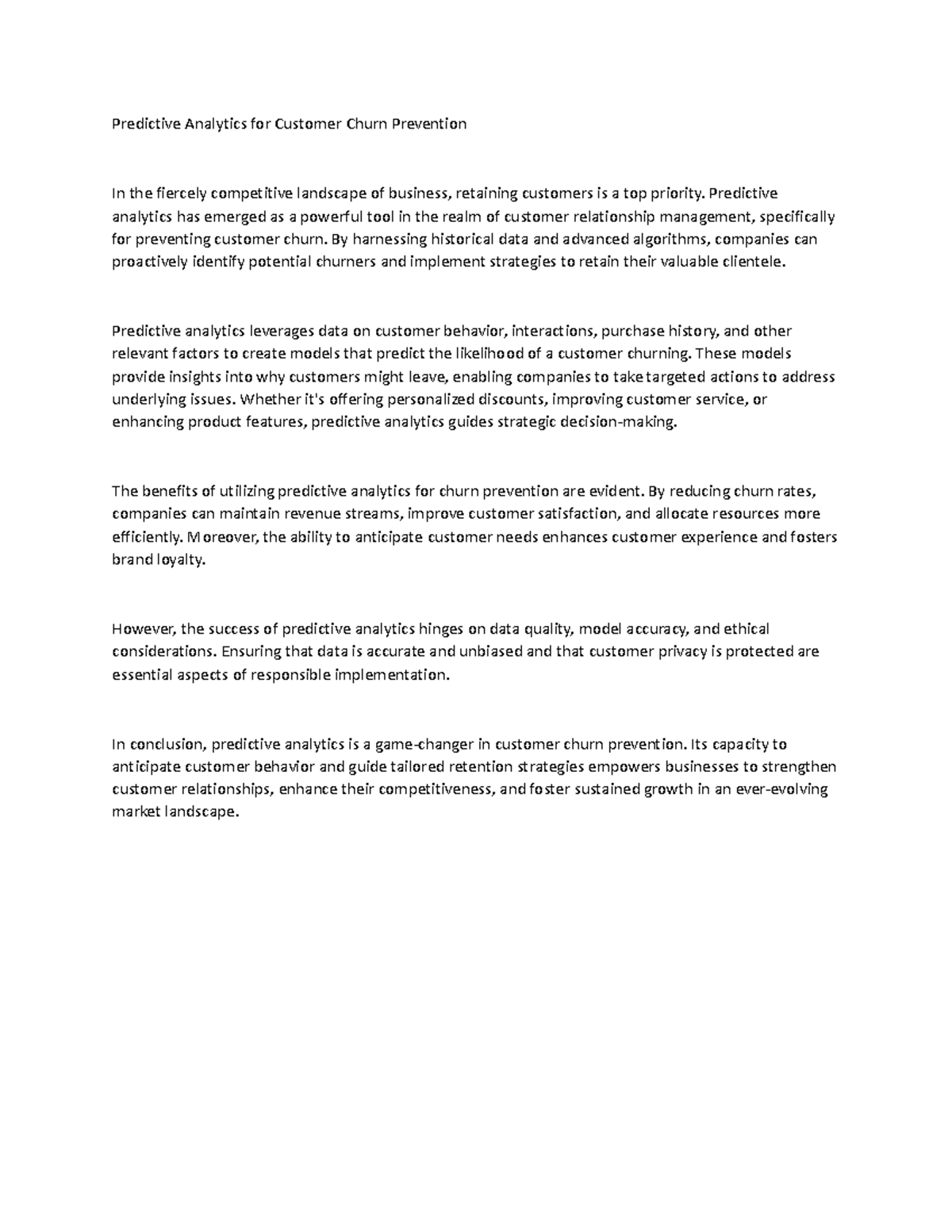 Predictive Analytics for Customer Churn Prevention - Predictive ...