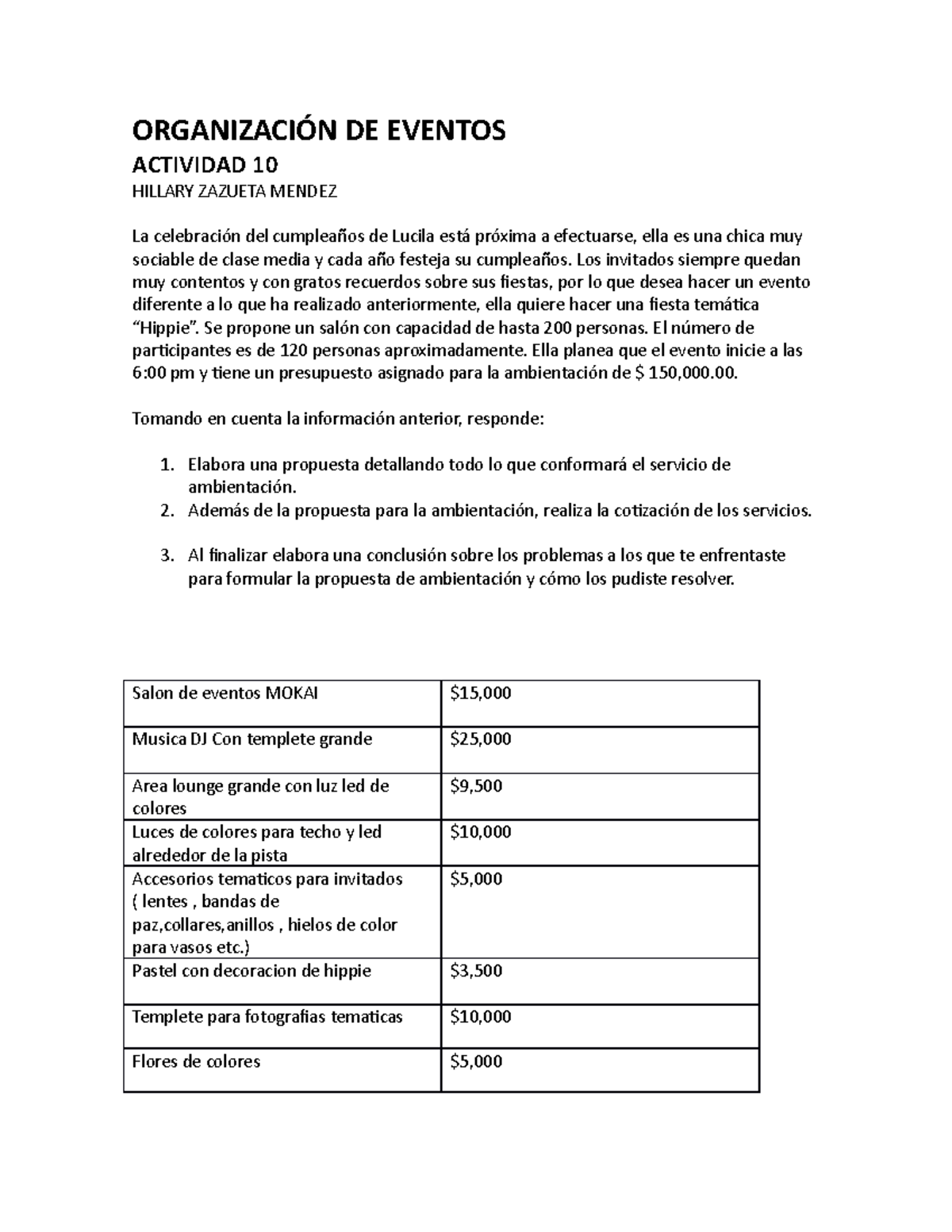 Actividad 10 Eventos ORGANIZACIÓN DE EVENTOS ACTIVIDAD 10 HILLARY