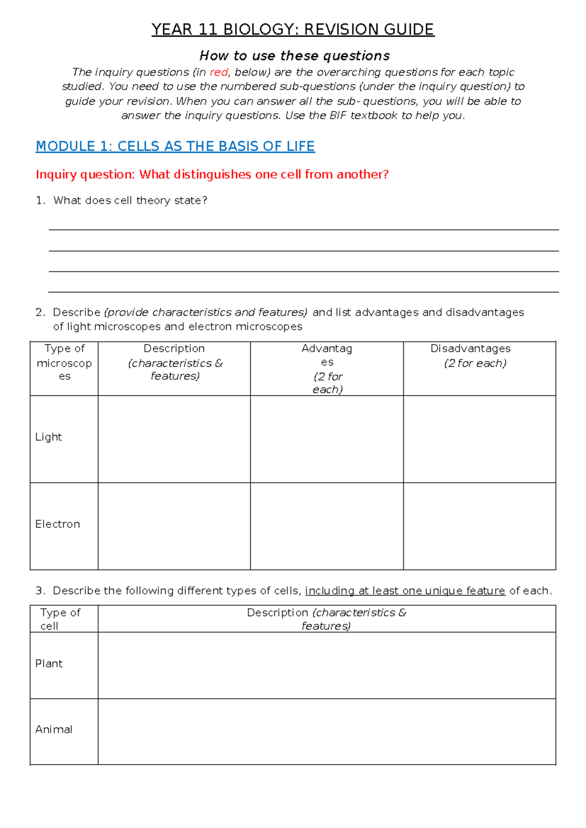 M1 Cells As The Basis Of Life Y11 Bio Revision - Year 11 Biology 