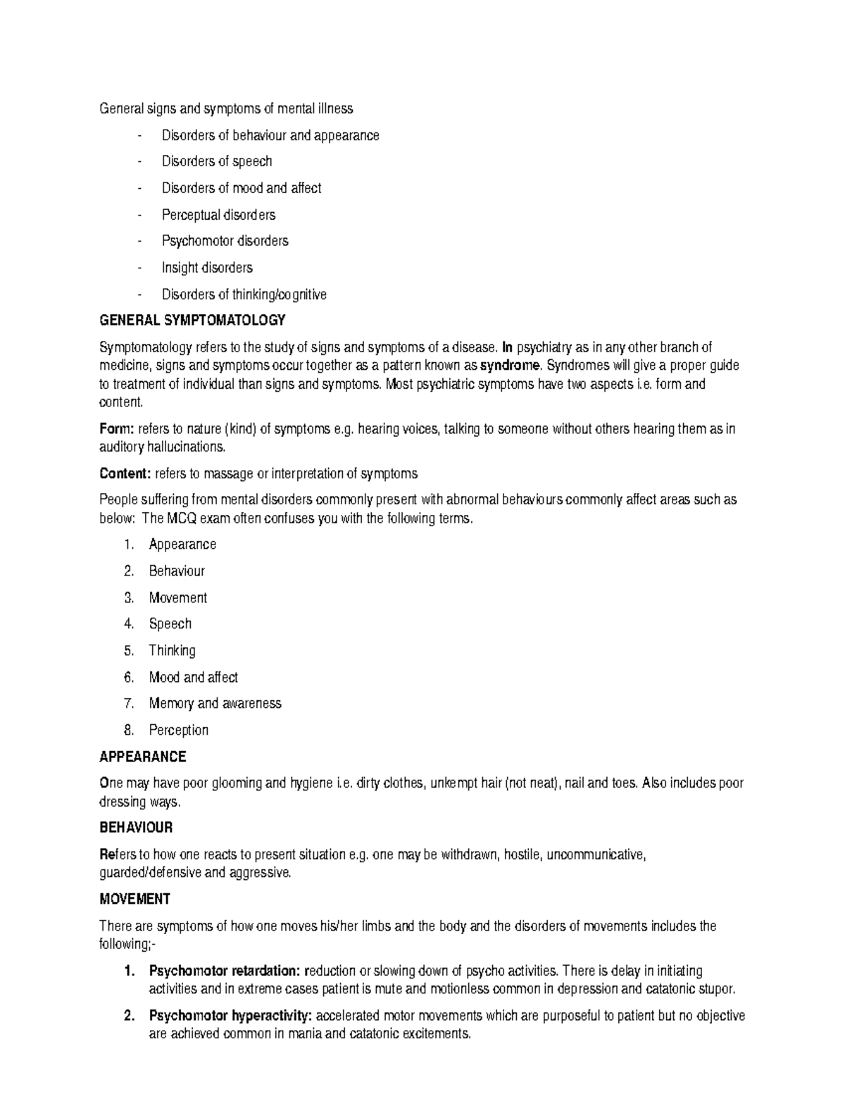 Lesson 8 General Symptomatology General Signs And Symptoms Of Mental