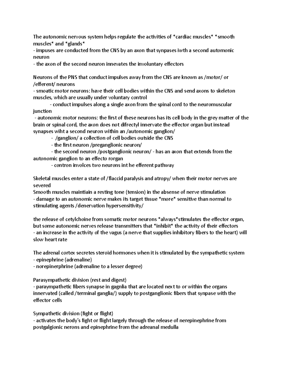 Human Physiology Chapter 9 Notes - The autonomic nervous system helps ...