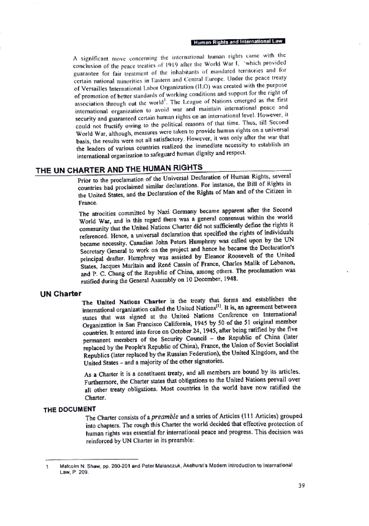 H R and Int Law A significant move concerning the international human