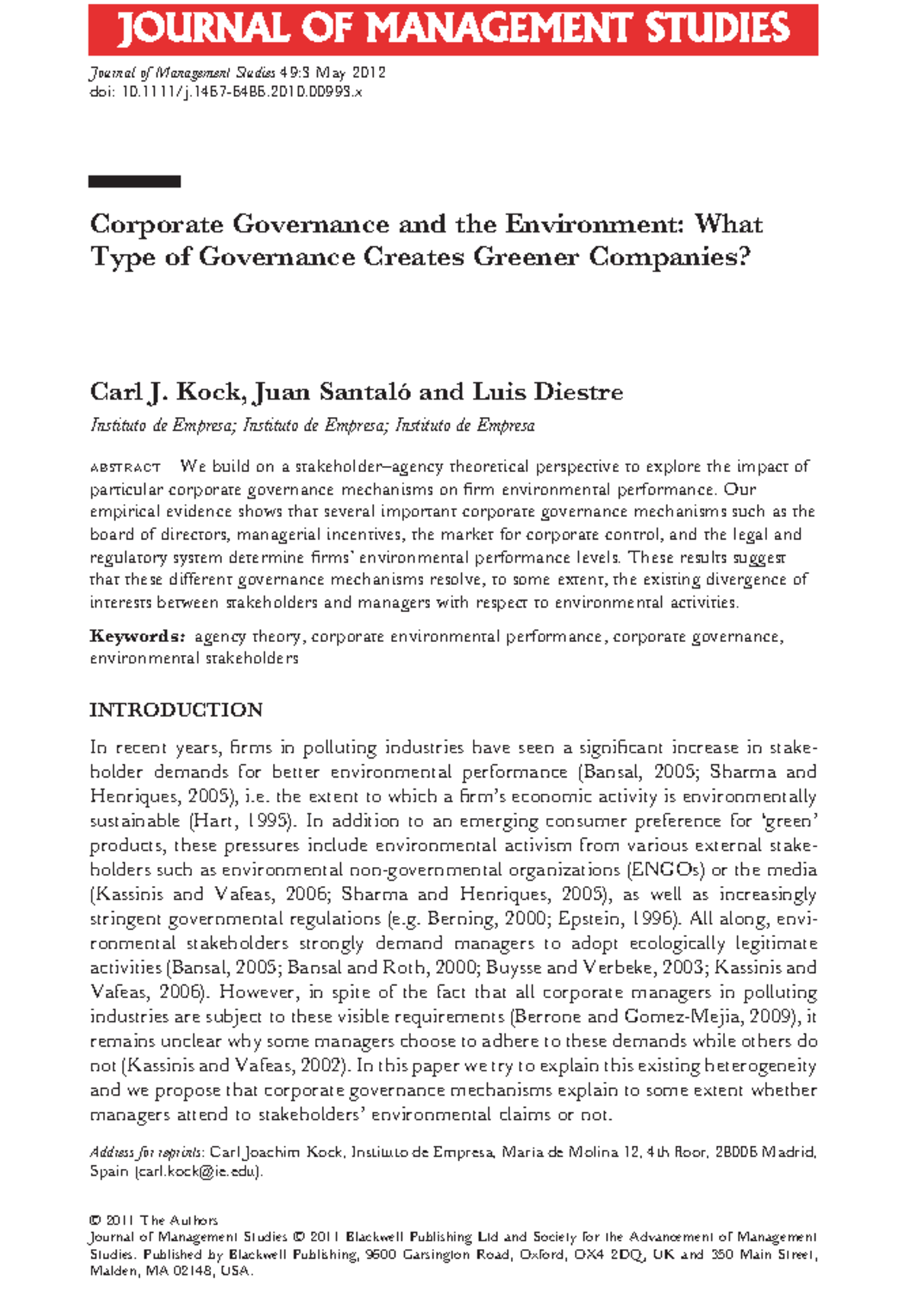 Corporate Governance and the Environment What Type of Governance ...
