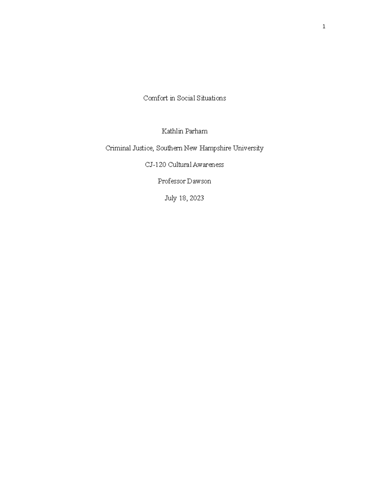 Module 4 Journal - Comfort in Social Situations Kathlin Parham Criminal ...