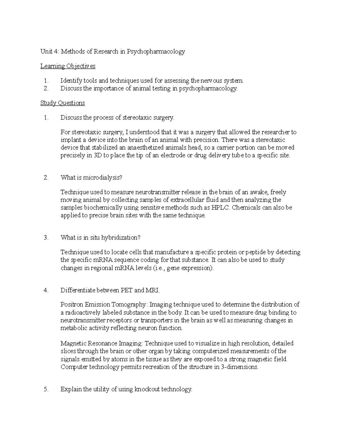 Chapter Four Study Questions - Unit 4: Methods of Research in ...