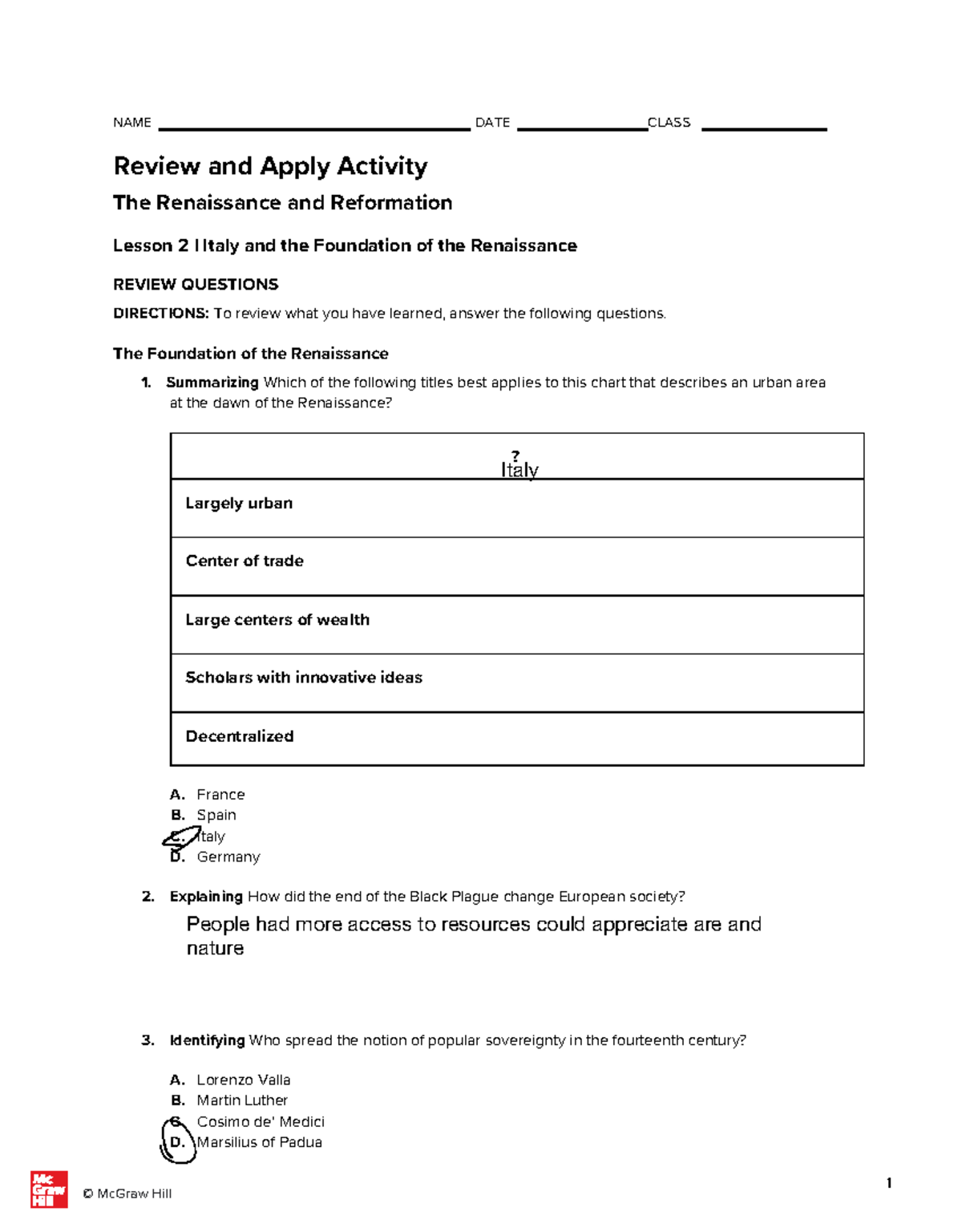 2 - Idk - 1 © McGraw Hill NAME DATE CLASS Review and Apply Activity The ...