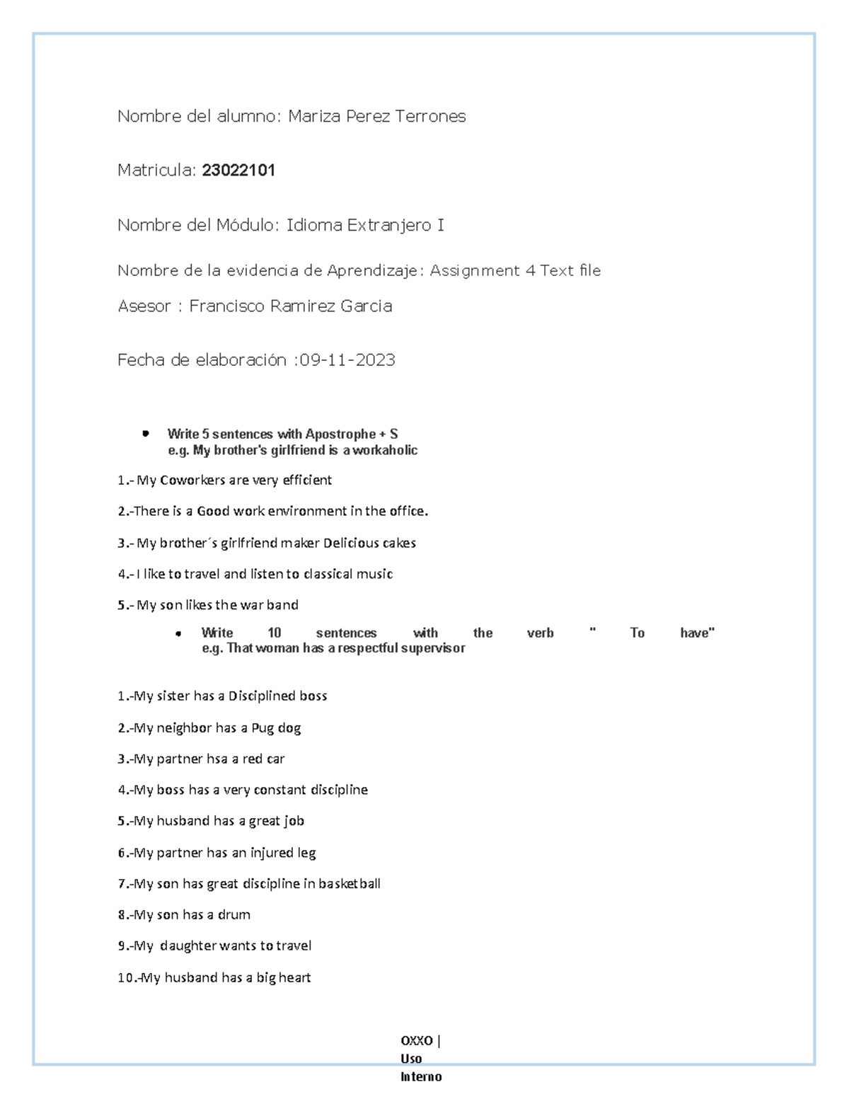 Assignment 4 Text File Examen Ingles Nombre Del Alumno Mariza Assignment 4 Text File Examen Ingles Nombre Del Alumno Mariza