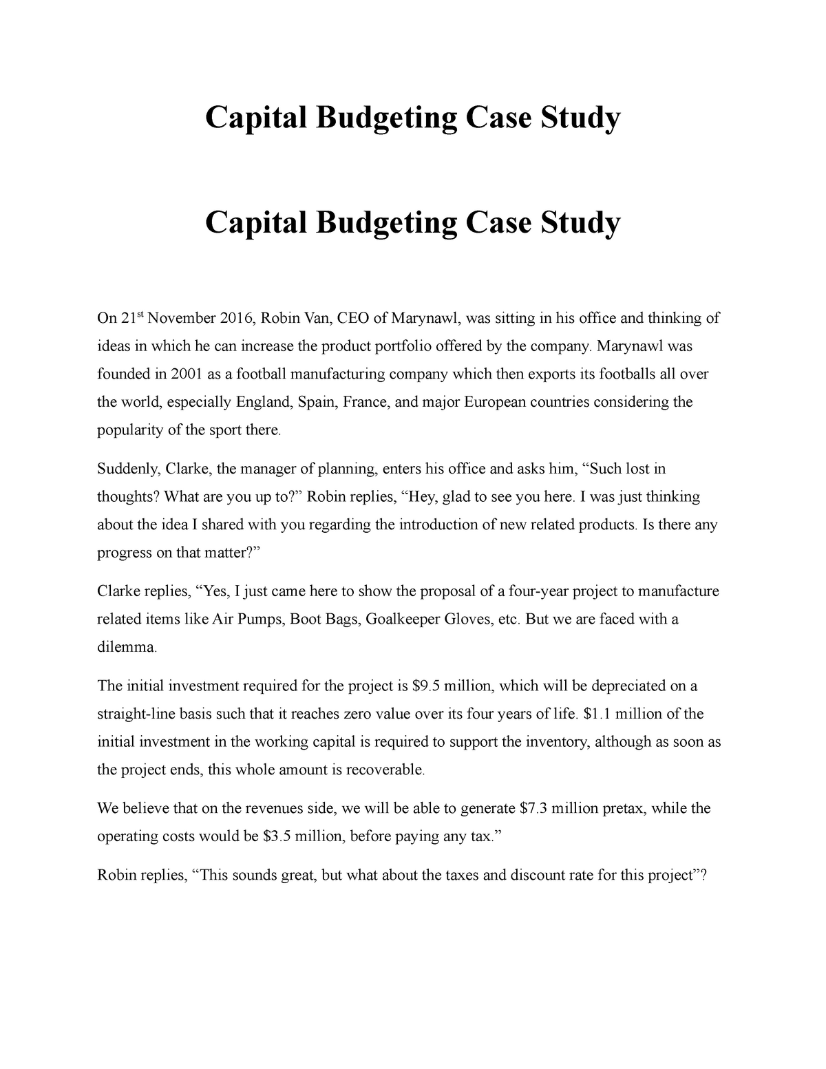 case study on capital budgeting of a company